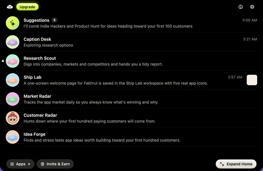 Awan's notch peek: a list of your Awans with their latest updates